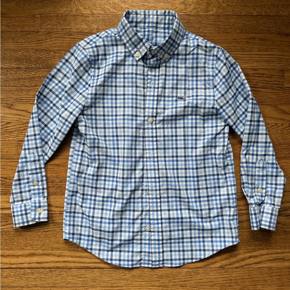 Vineyard Vines Blue and White Plaid Button-Down Shirt